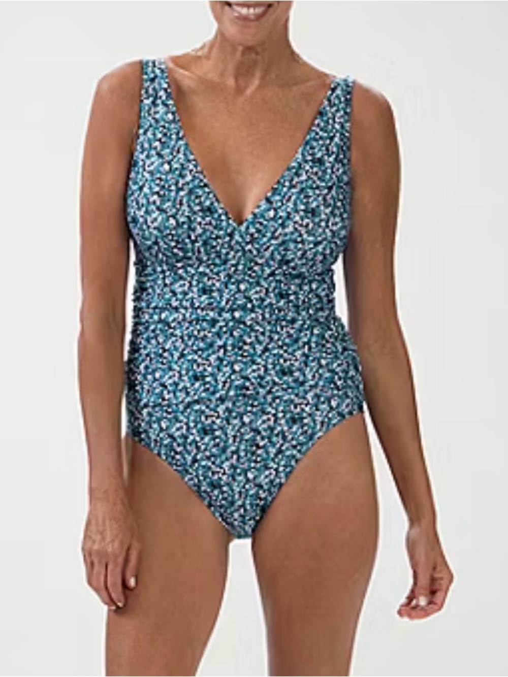 Dolfin Aquashape Tummy Control Blue V-Neck One-Piece Swimsuit Size 16